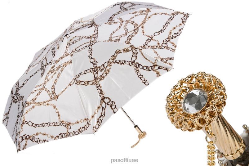 مظلة | 257 58002-9 s15 - مظلة بيضاء قابلة للطي بطبعة سلاسل PASOTTI Z446V616